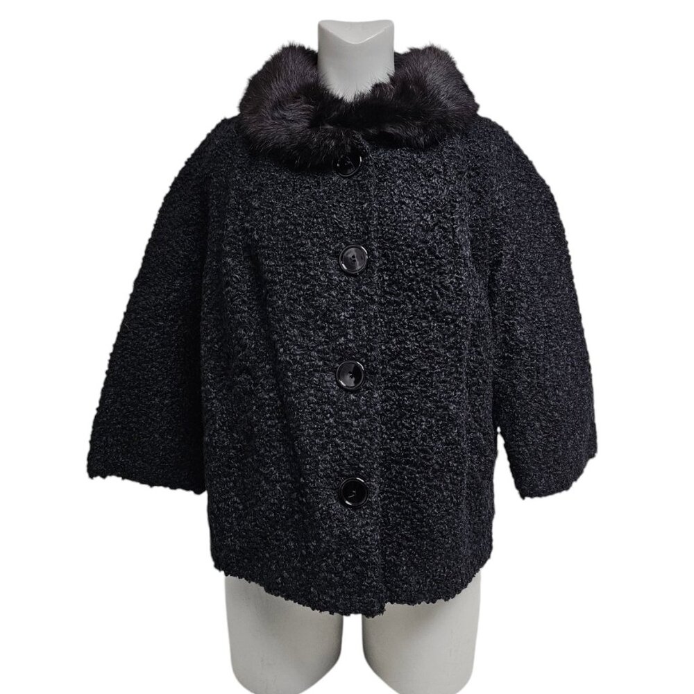 50s - 60s Styled by Winter fur collared black jacket . L